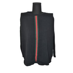 Peace of Cloth Sweater Women's Black with Green and Red Stripe Size XL115